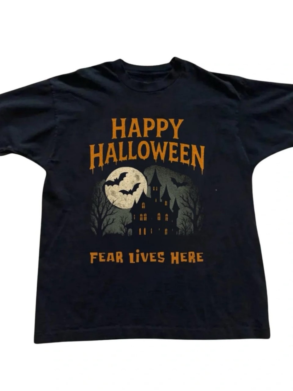 Black Halloween Graphic Tee with Orange Print